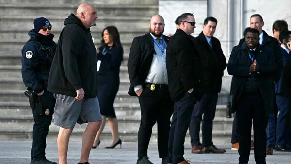Watch: Pennsylvania SenatorJohn Fetterman shows up to Trump's inauguration in gym shorts and sweatshirt