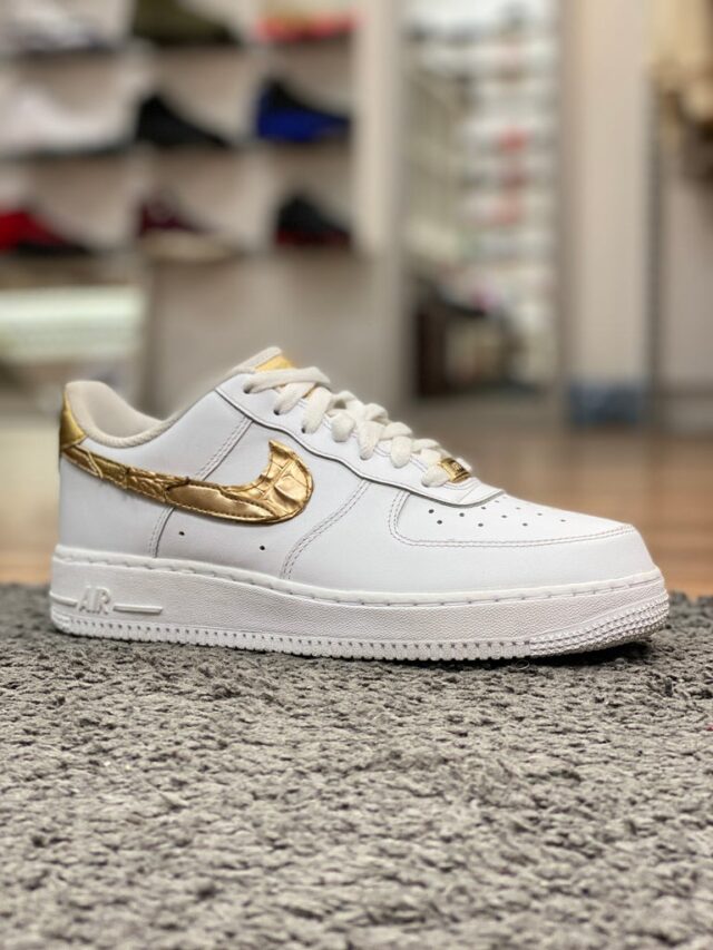 Nike Air Force 1 Low “Bronze Jewel” shoes are dressed in crisp white ...