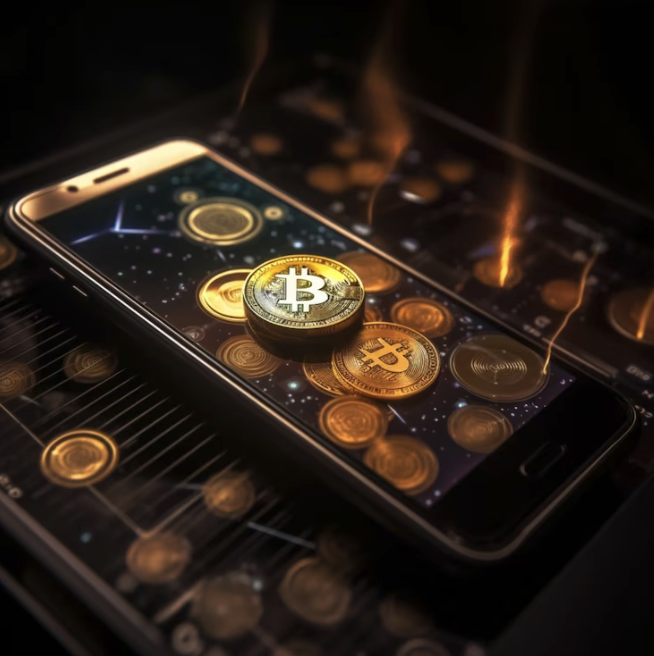 Crypto coin deposited on phone illustration design