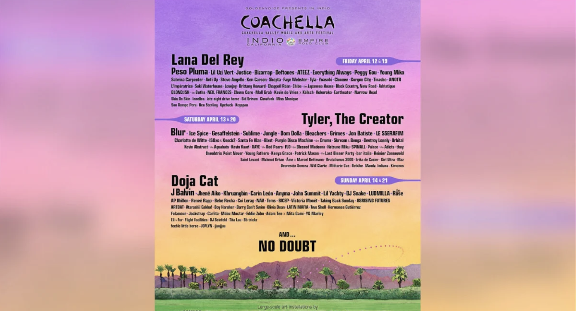 Coachella 2024 Lana Del Rey, Tyler, the Creator, and Doja Cat to