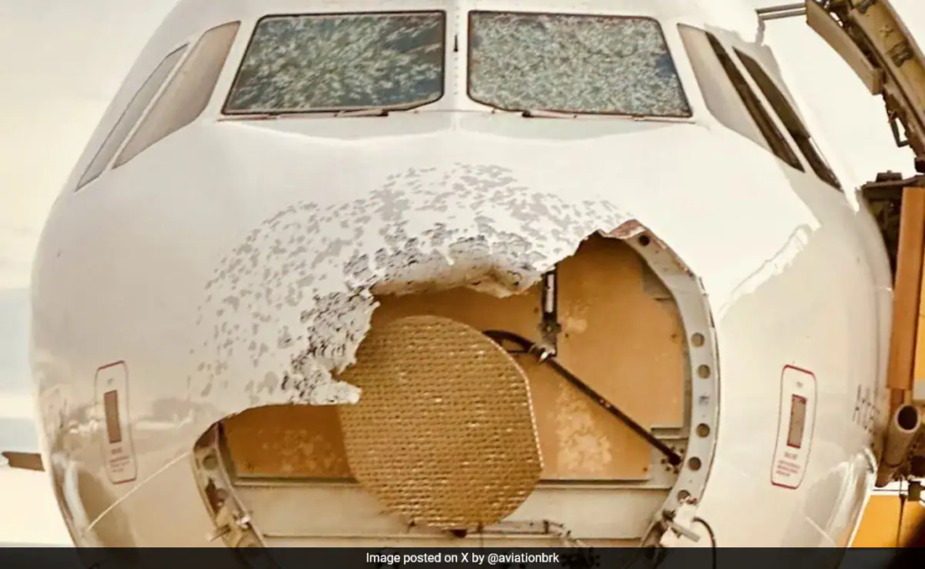 Austrian Airlines plane suffers major damage to nose, cockpit windows due to hailstorm