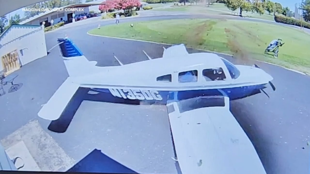 Heart-stopping CCTV: Plane crash-lands on California golf course, narrowly missing bystander