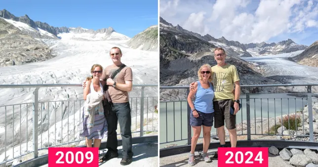 Holiday photos taken 15 years apart highlight glacier's rapid decline