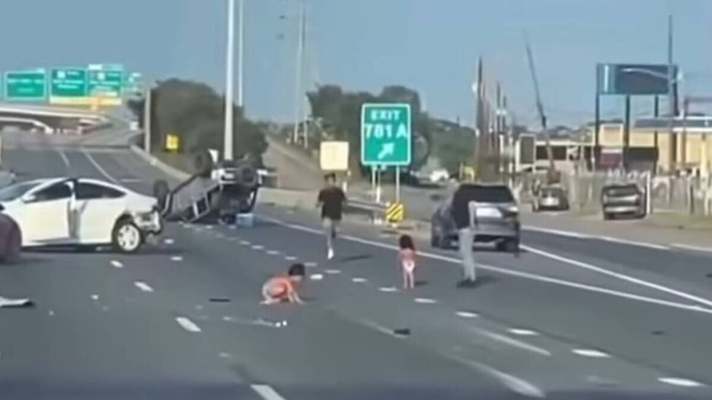 Watch: Two toddlers in diapers survive after being thrown from car on Texas freeway