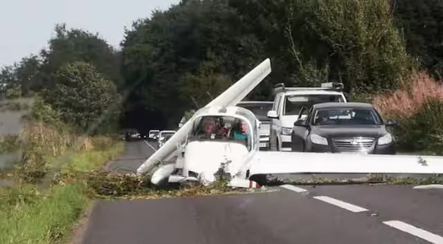 UK: Light aircraft crashes on busy road; pilot and passenger miraculously unharmed