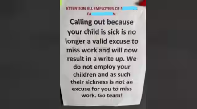 Company threatens disciplinary action for employees taking leave for sick children