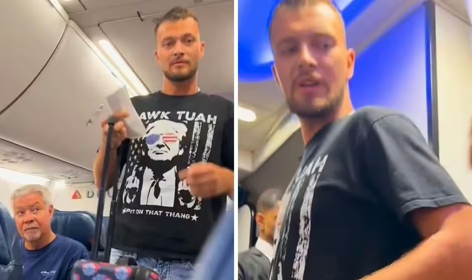 Watch: MAGA supporter removed from Delta Airlines flight for wearing Hawk Tuah shirt