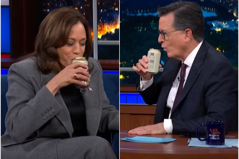 Kamala Harris drinks beer on ‘The Late Show’ - BreezyScroll