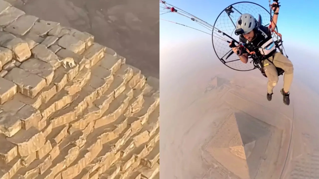 Watch: Paraglider captures bizarre scene of dog atop the Great Pyramid of Giza