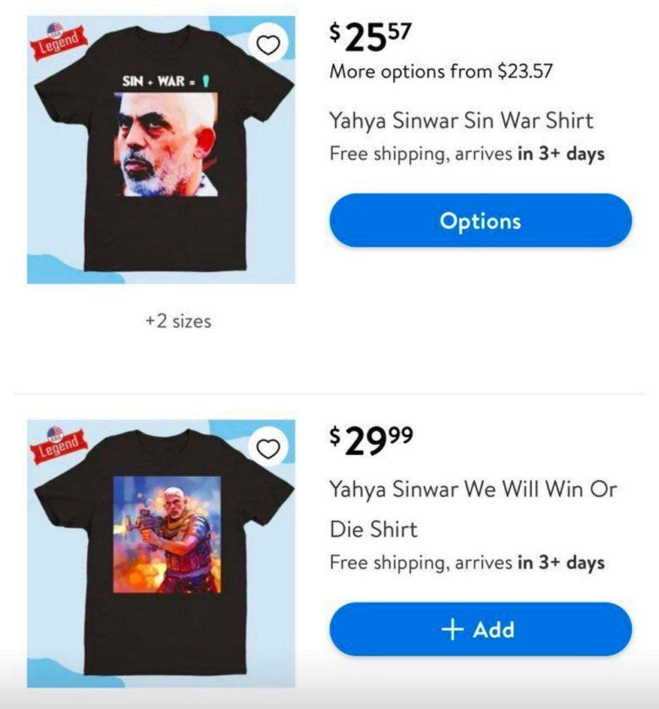 Walmart faces backlash for selling shirts featuring Hamas and Hezbollah leaders on online platform