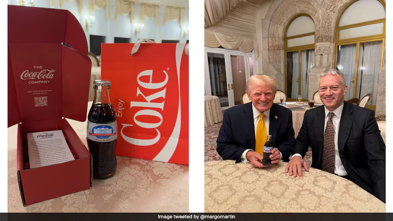 Donald Trump receives commemorative Diet Coke bottle from Coca-Cola CEO ahead of inauguration