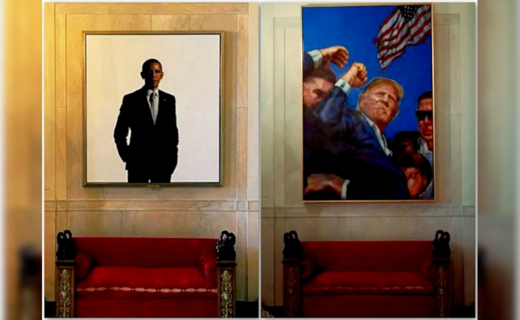 Trump replaces Obama’s portrait with defiant image of himself after assassination attempt